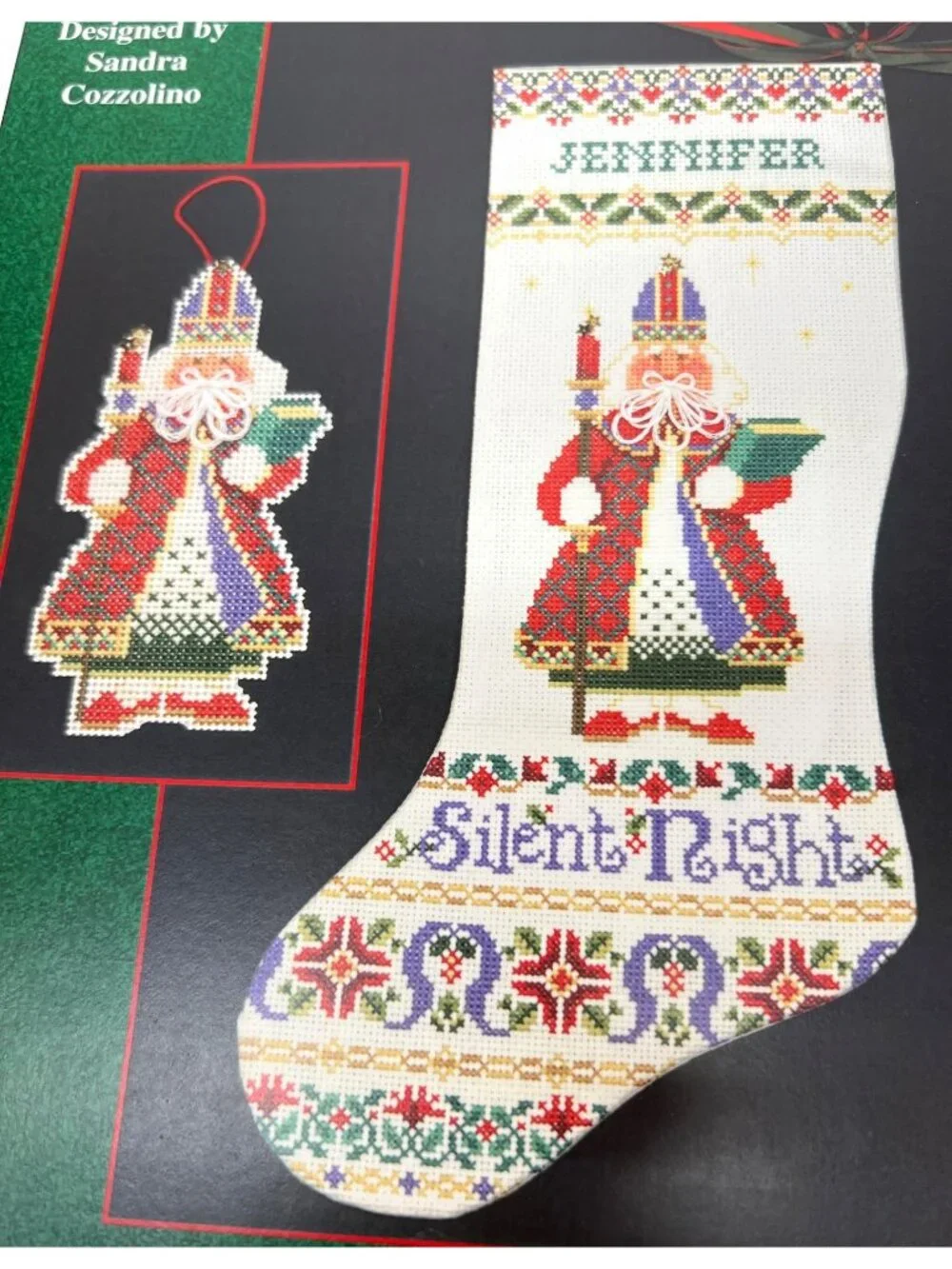 Silent Night Stocking With St. Nicole Ornament Cross Stitch Pattern Only